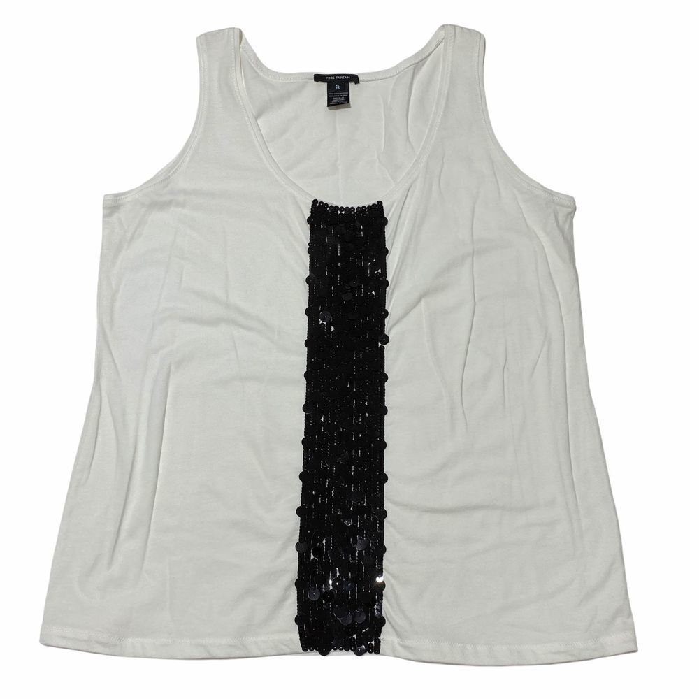 Pink Tartan White Black Sequined Tank Top Size Xl
